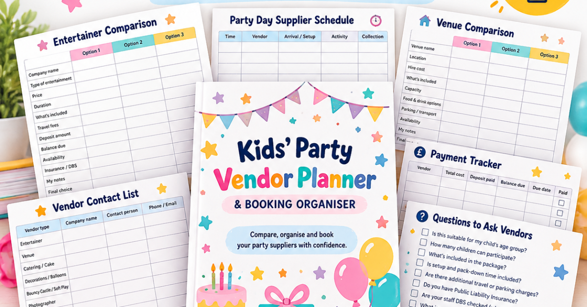 Kids party vendor planner. Image generated by AI