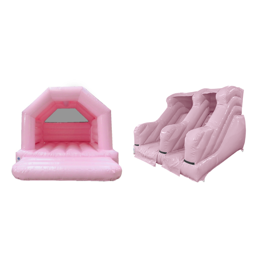 Pink Pastel Bouncy Castle & 5ft Pink Pastel Slide