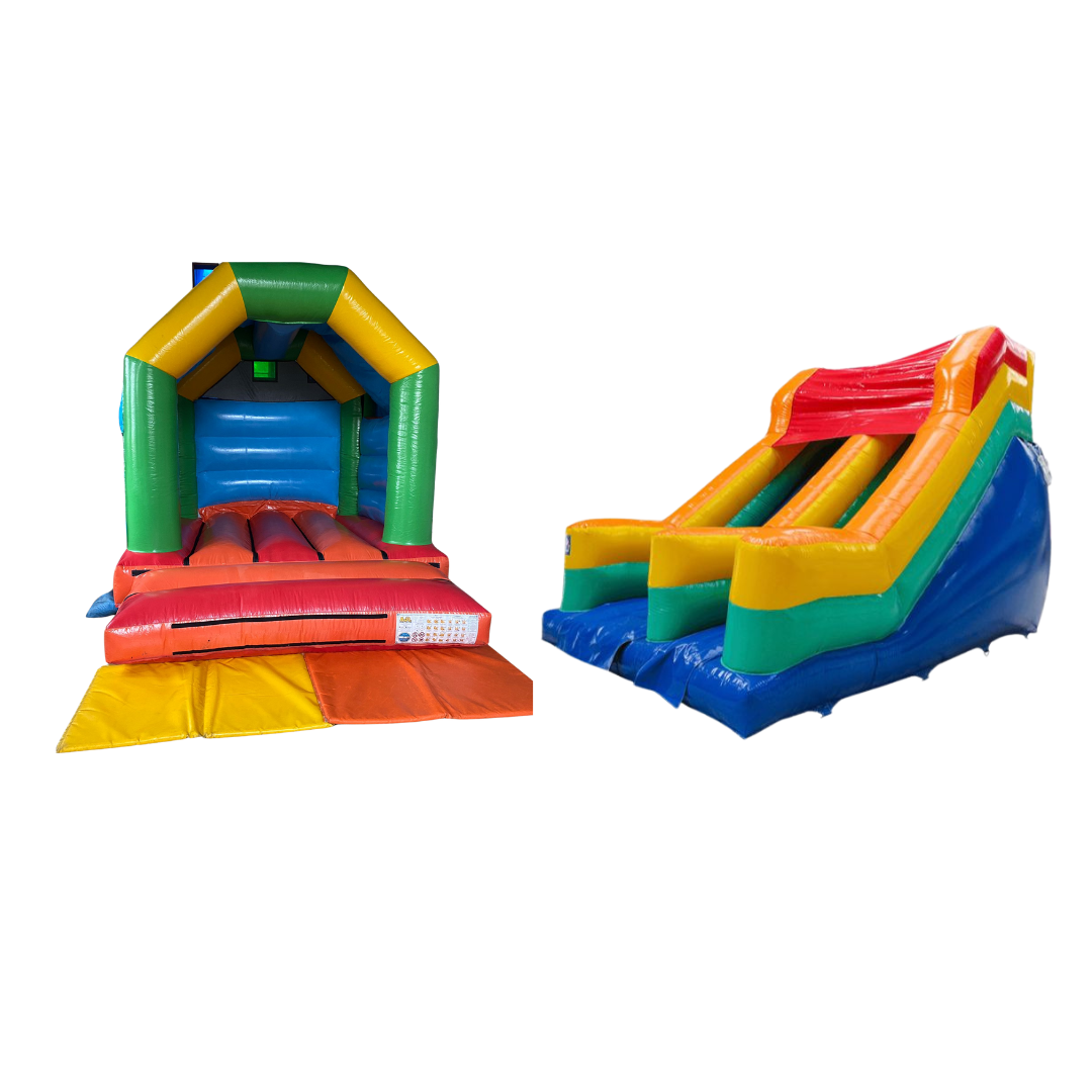 Rainbow Bouncy Castle and 10ft Multicoloured Slide