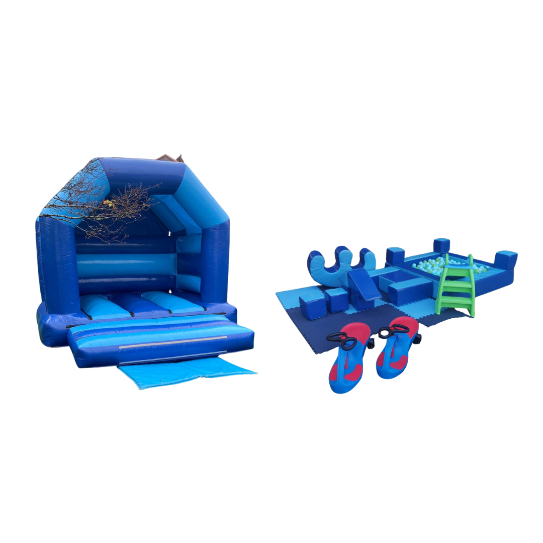 Shades of blue bouncy castle and soft play package