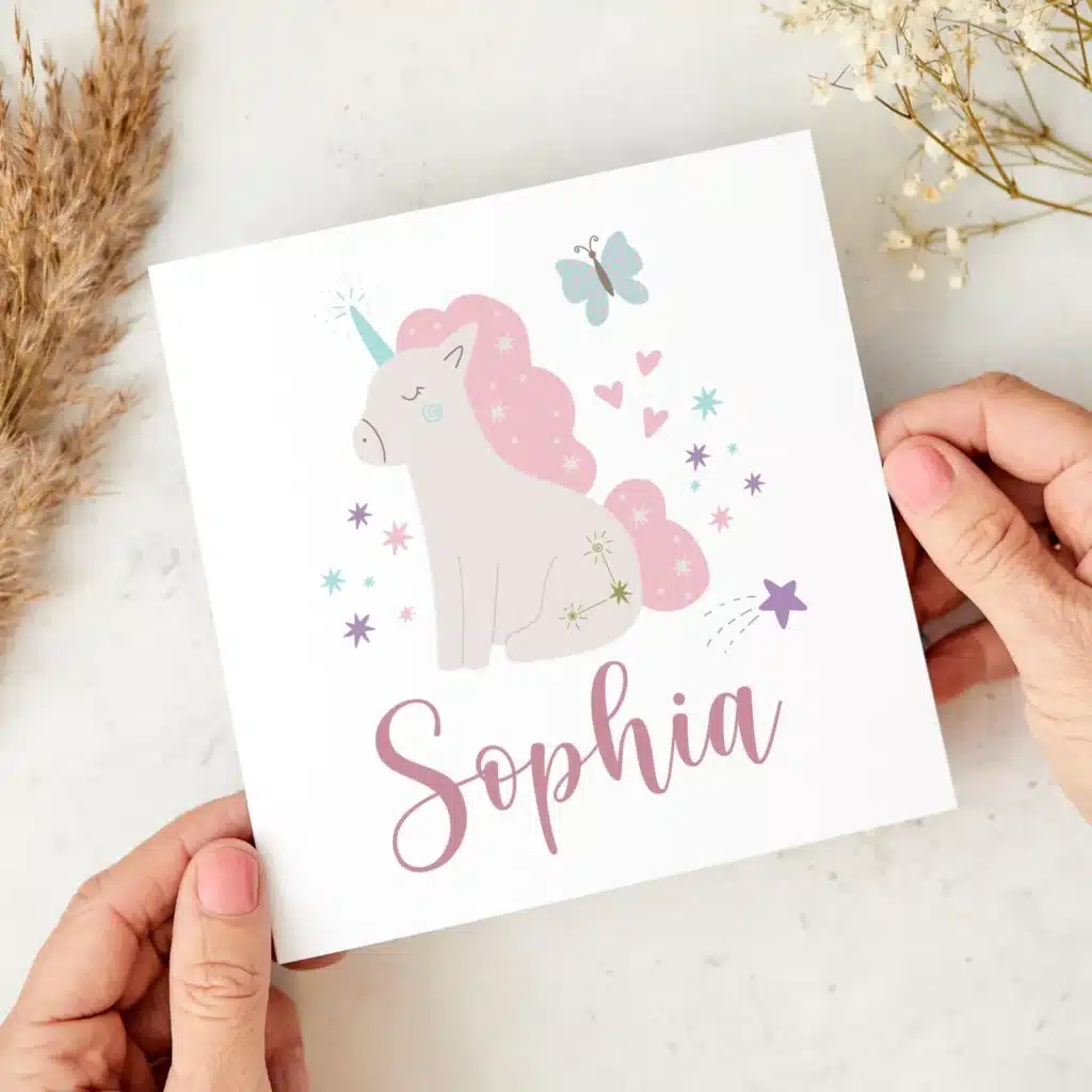 Personalised unicorn birthday card
