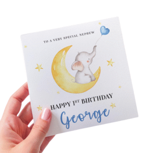 Birthday Cards Happy 1st Birthday Elephant on Moon Card