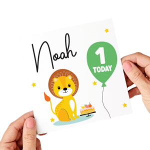Birthday Cards Personalised Lion with Cake Birthday Card