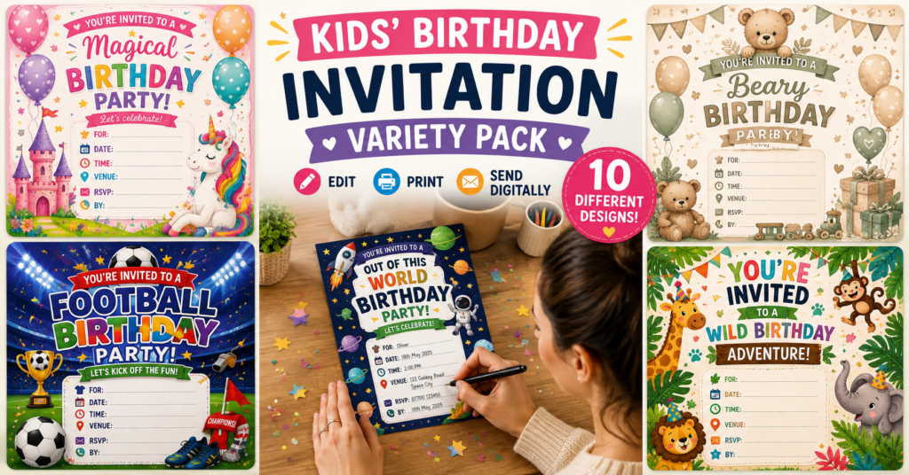 Variety Birthday Invitations. Image generated by AI