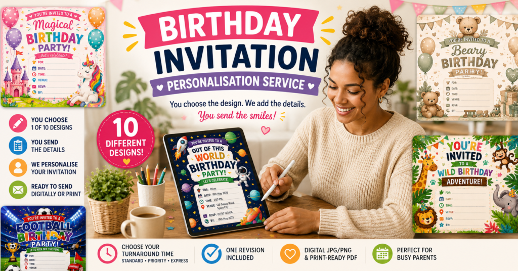 Personalised birthday invites. Image generated by AI