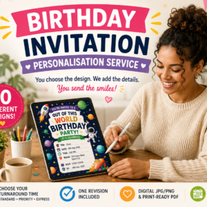 Personalised birthday invites. Image generated by AI