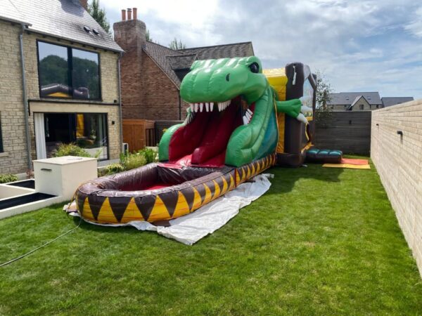 Twin Water Slide Dino Bouncy Castle Hire
