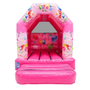 Pink party time bouncy castle hire