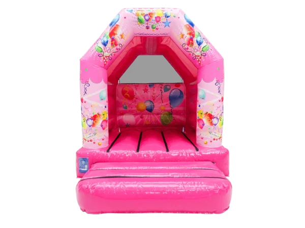 Pink party time bouncy castle hire