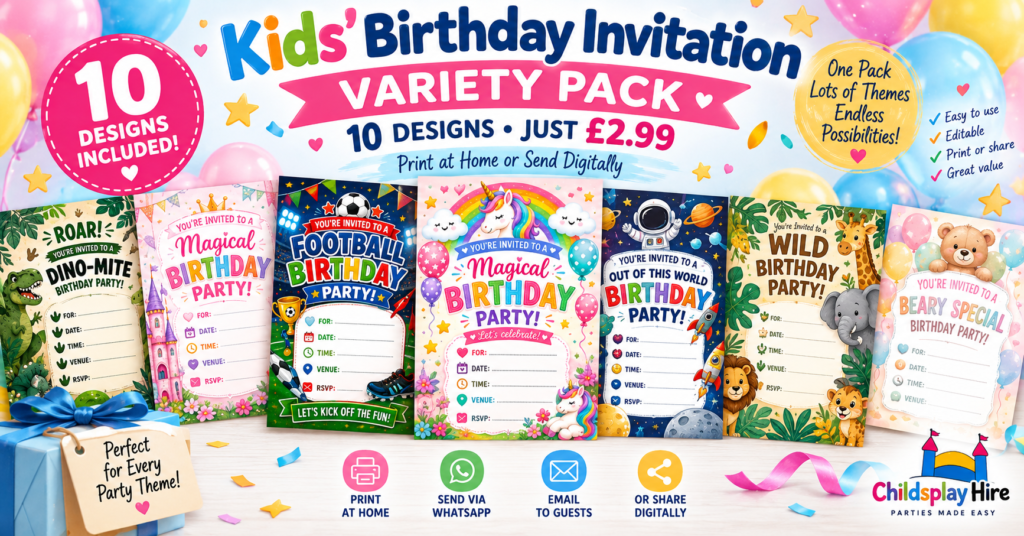 Birthday invite variety package. Image generated by AI