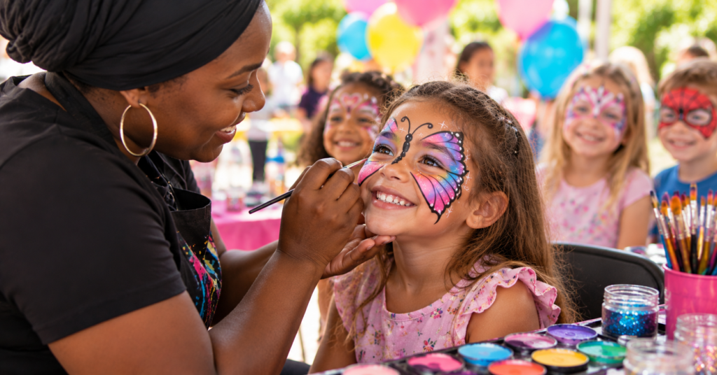 Girl getting her face painted. Image generated by AI