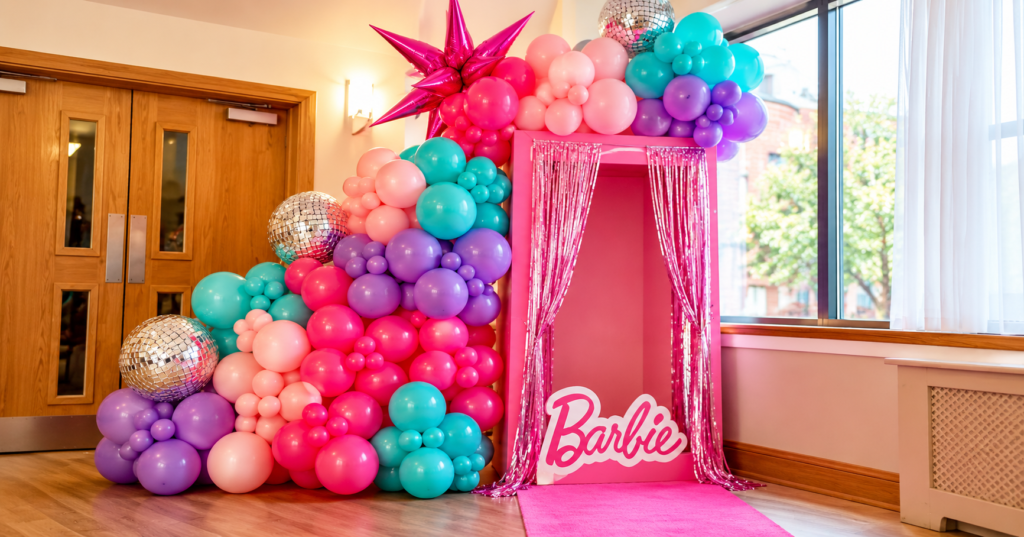 Barbie balloon decoration. Image generated by AI