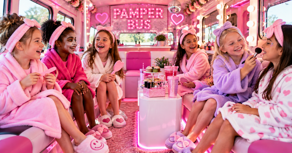 Girls on pamper bus. Image generated by AI
