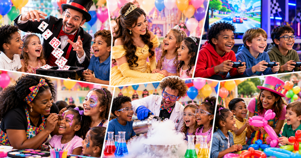 Different party entertainers. Image generated by AI