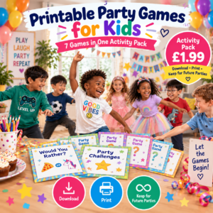 Printable Party Activity Games Pack. Image generated by AI